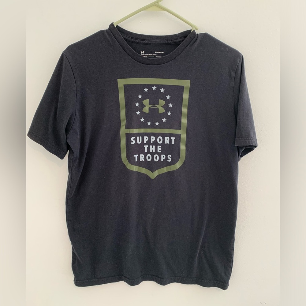 Under Armour Mens Medium Support The Troops T-Shirt Black Green Military Casual